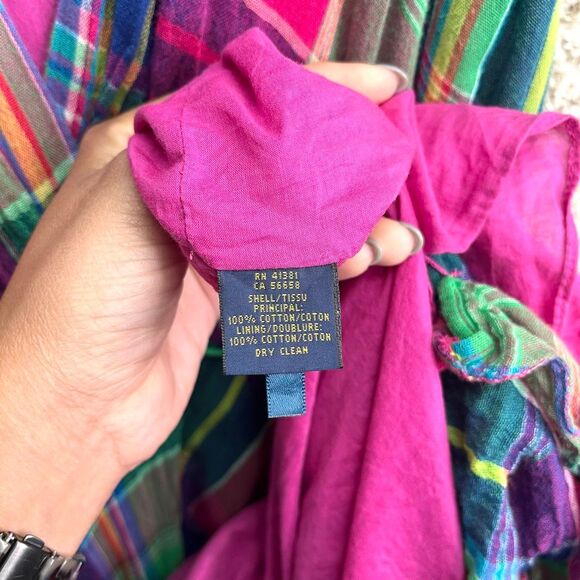 Polo Ralph Lauren Dress Women’s 10 Pink and Green Plaid Sleeveless Wrap Maxi - Picture 6 of 8